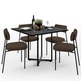 Mesa De Jantar Rivera Preto 90cm Com 04 Cadeiras Industrial Melina F01 Suede Marrom - Lyam