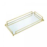 Bandeja Espelhada Retangular Em Metal Dourada 34x16cm Wolff