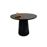 Mesa De Canto Com Vidro 60cm E Base Cone Laqueada Preta 70cm