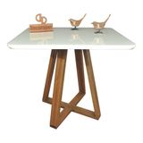 Mesa De Jantar Quadrada Tampo Laqueado E Vidro 140cm - Base X Branca