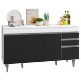 Balcão Gabinete Para Pia 150cm Com Tampo 4 Portas 2 Gavetas Marrocos Branco-preto - Lumil