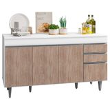 Balcão Gabinete Para Pia 150cm Com Tampo 4 Portas 2 Gavetas Marrocos Branco-castanho - Lumil