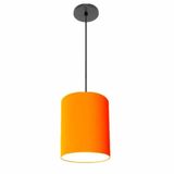 Luminária Pendente Md-4102 Cúpula Em Tecido Cor Laranja Cor Da Canopla Canola Preta E Fio Preto