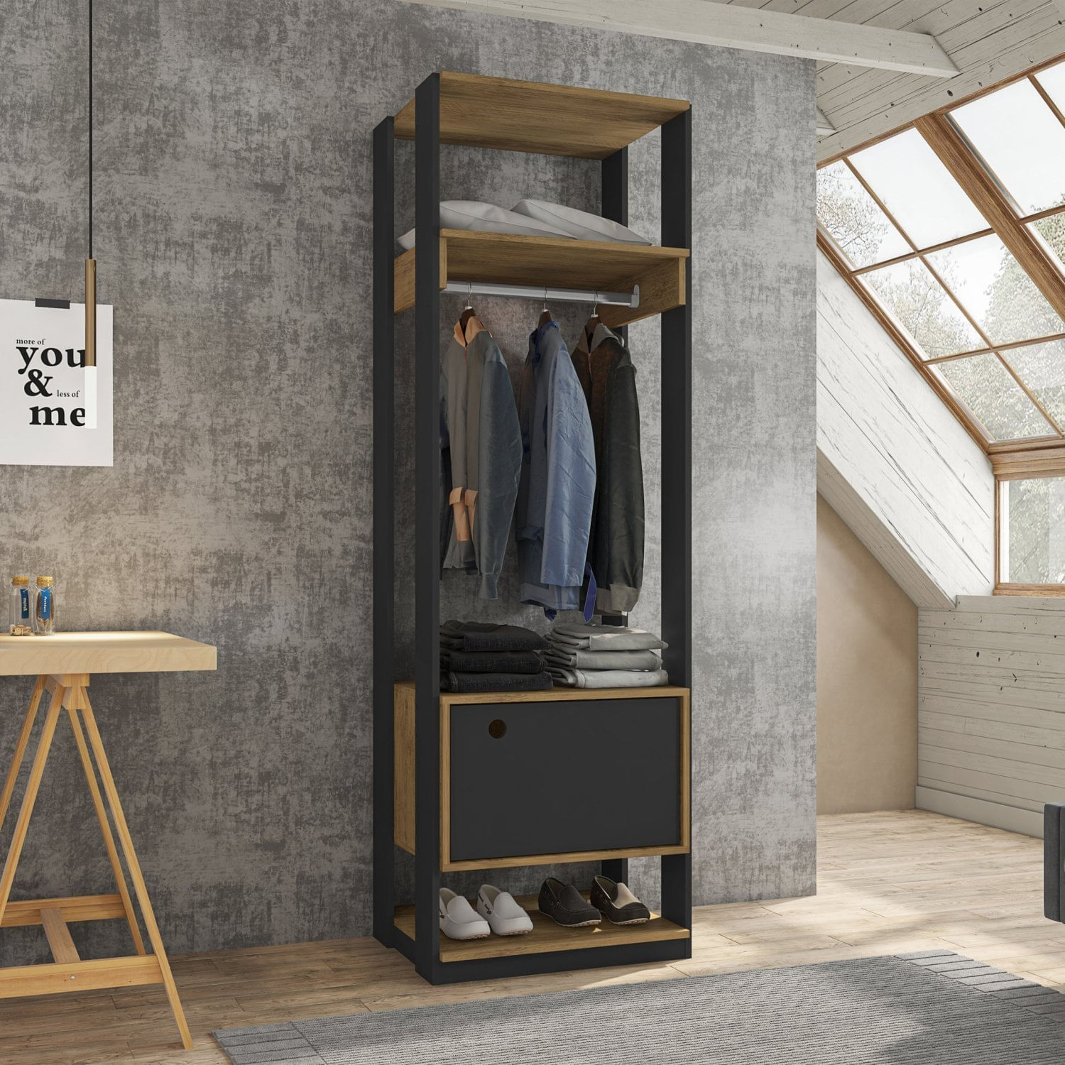 Closet Modulado 1 Cabideiro 1 Porta Titan Espresso Móveis Preto Velluto/freijó