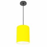 Luminária Pendente Md-4102 Cúpula Em Tecido Cor Amarelo Cor Da Canopla Canola Preta E Fio Preto