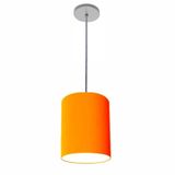 Luminária Pendente Md-4102 Cúpula Em Tecido Cor Laranja Cor Da Canopla Cinza E Fio Transparente