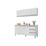 Balcão Gabinete Andreia 160cm C-tampo E Armário Aéreo 4 Portas 160cm Branco