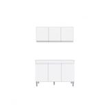 Balcão Gabinete Manu 120 Cm C-tampo E Armário Aéreo Andreia 120cm Branco