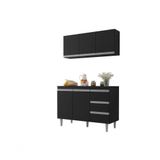 Balcão Gabinete Para Pia Andreia E Armário Aéreo Andreia 120 Cm Preto