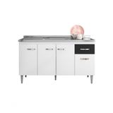 Balcão Gabinete Para Pia Gabriela Sem Tampo 150cm 4 Portas 1 Gaveta Branco