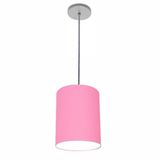 Luminária Pendente Md-4102 Cúpula Em Tecido Cor Rosa-tela Cor Da Canopla Cinza E Fio Transparente