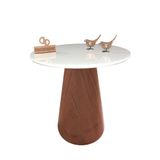 Mesa De Canto Com Vidro 50cm E Base Cone Envernizada Branca 70cm