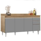 Balcão Gabinete Para Pia Com Tampo 160cm Arkansas Castanho/cinza - Lumil