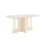 Mesa Sala De Jantar Mavi 1600mm Canto Arredon Com Vidro Off White - Henn