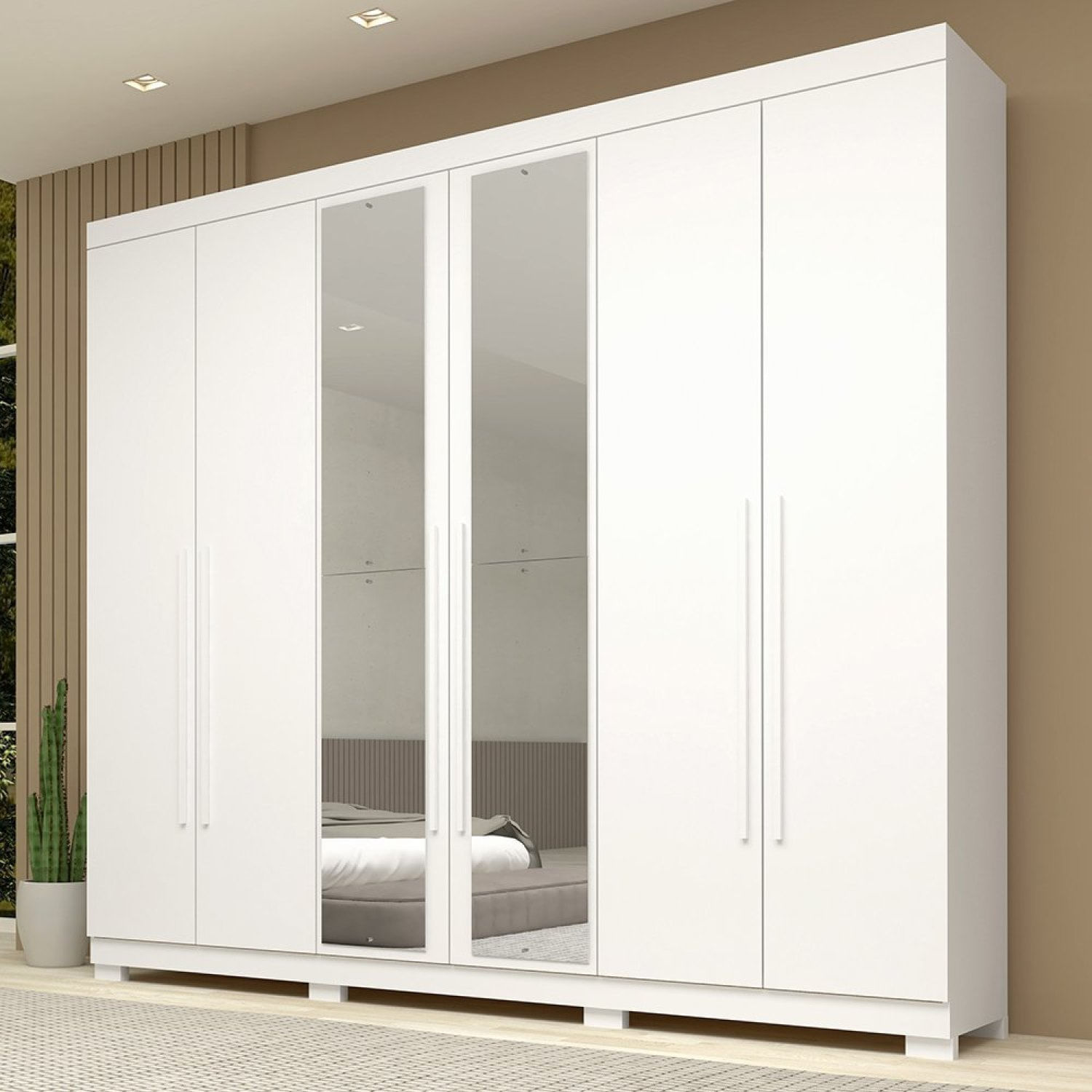 Guarda Roupa Casal 6 Portas Com Espelho 100% Mdf Buganvílea Espresso Móveis Branco