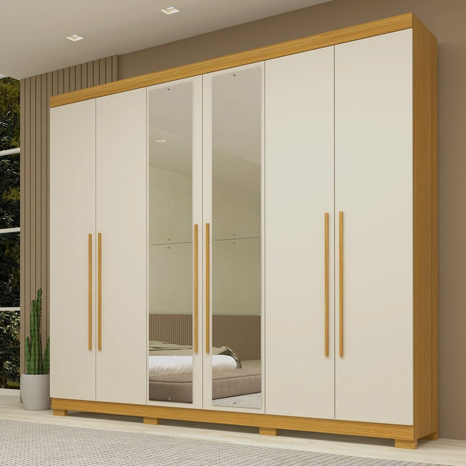 Guarda Roupa Casal 6 Portas Com Espelho 100% Mdf Buganvílea Espresso Móveis Nature/off White