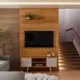 Rack Bancada E Painel Panorama Para Tv De 65 Polegadas Cor Fendi Naturale - Madetec