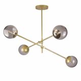 Lustre Lirio Com 4 Globos Esfera De Vidro Fume - Ouro