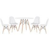Mesa Redonda Eames 100 Cm Branco + 4 Cadeiras Estofadas Eiffel Botonê Branco Branco