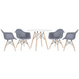 Mesa Redonda Eames 100 Cm Branco + 4 Cadeiras Eiffel Daw Cinza Escuro Cinza Escuro