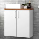 Gabinete Para Banheiro Com Cuba 60cm Mdf Nogal Com Branco Paris - On Móveis