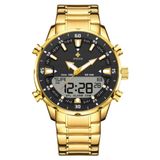 Relógio Masculino De Quartzo Digital Display Duplo Pulseira Em Aço Inoxidavel Impermeável Preto Dourado