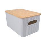 Cesta Retangular Cinza Com Alça E Tampa Em Bambu 29507 - L\&#39;hermitage