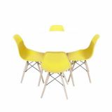 Conjunto Mesa Eames Branca 110cm E 4 Cadeiras Eames Pp Amarela