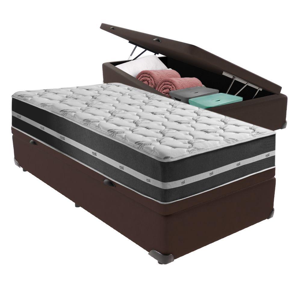 Cama + Box Com Bau Solteiro Classic Anjos Cor:marrom