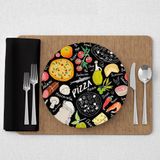 Kit Capa De Sousplat Estampado Com Guardanapos Mesa Posta Jogo Americano 04 Lugares - Decoração Cozinha Cor Pizza Preto