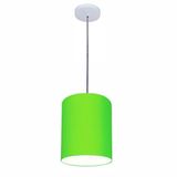 Luminária Pendente Md-4102 Cúpula Em Tecido Verde-limão Cor Da Canopla Branca E Fio Transparente