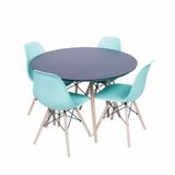 Conjunto Mesa Eames Preta 90cm E 4 Cadeiras Eames Pp Verde Tiffany