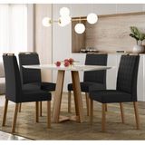 Conjunto Mesa De Jantar 1,20m Lectus Tampo Com Vidro E 4 Cadeiras Mariah Amendoa Off White