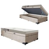 Cama Box Baú Solteiro Suede + Colchão Light Espuma D23 Liso Ortobom 56x88x188 Cor:bege