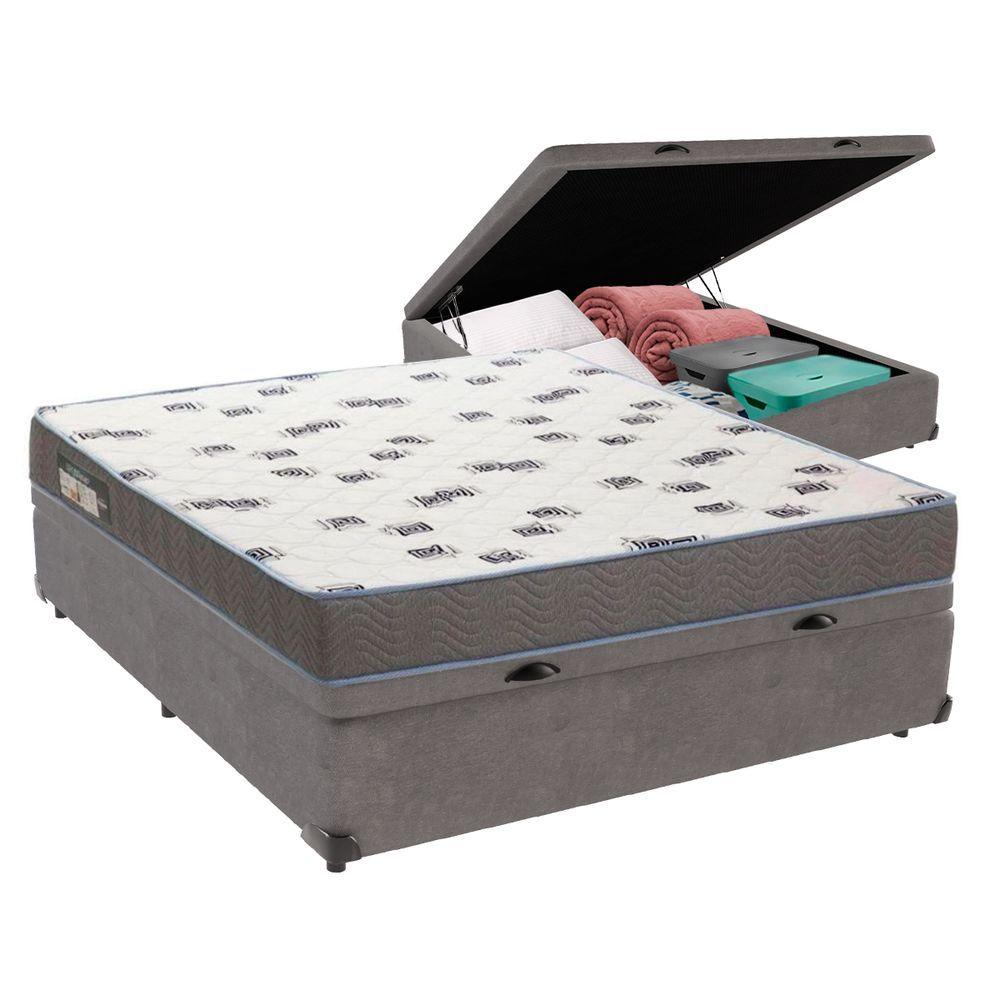 Cama Box Casal Com Bau Ortobom D33 Light Bege Cor:cinza