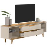 Rack Para Sala De Estar Tv 75 Pol 2 Gavetas 218cm Gales L05 Tauari Off White
