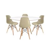 Conjunto Mesa Eames Branca 110cm E 4 Cadeiras Eames Pp Nude