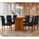 Conjunto Mesa De Jantar 1,60m Anitta Tampo Mdf Com Vidro E 6 Cadeiras Ana Ypê Preto