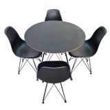 Conjunto Mesa Urca Preta 90cm E 4 Cadeiras Eames Preta Eiffel Base Preta