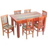 Conjunto Mesa De Jantar 1,5 M 6 Cadeiras Mineira Madeira Maciça Com Pátina