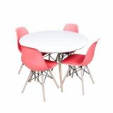 Conjunto Mesa Eames Branca 90cm E 4 Cadeiras Eames Pp Rosa