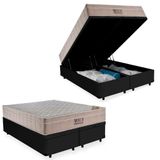 Cama Box Baú Queen Suede Bipartido + Colchão Queen Molas Ensacadas Airtech Ortobom 69x158x198 Preto