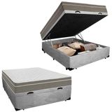 Cama Box Baú Casal Suede + Colchão Sereneprime Molas Ensacadas 138x188x69 Cinza