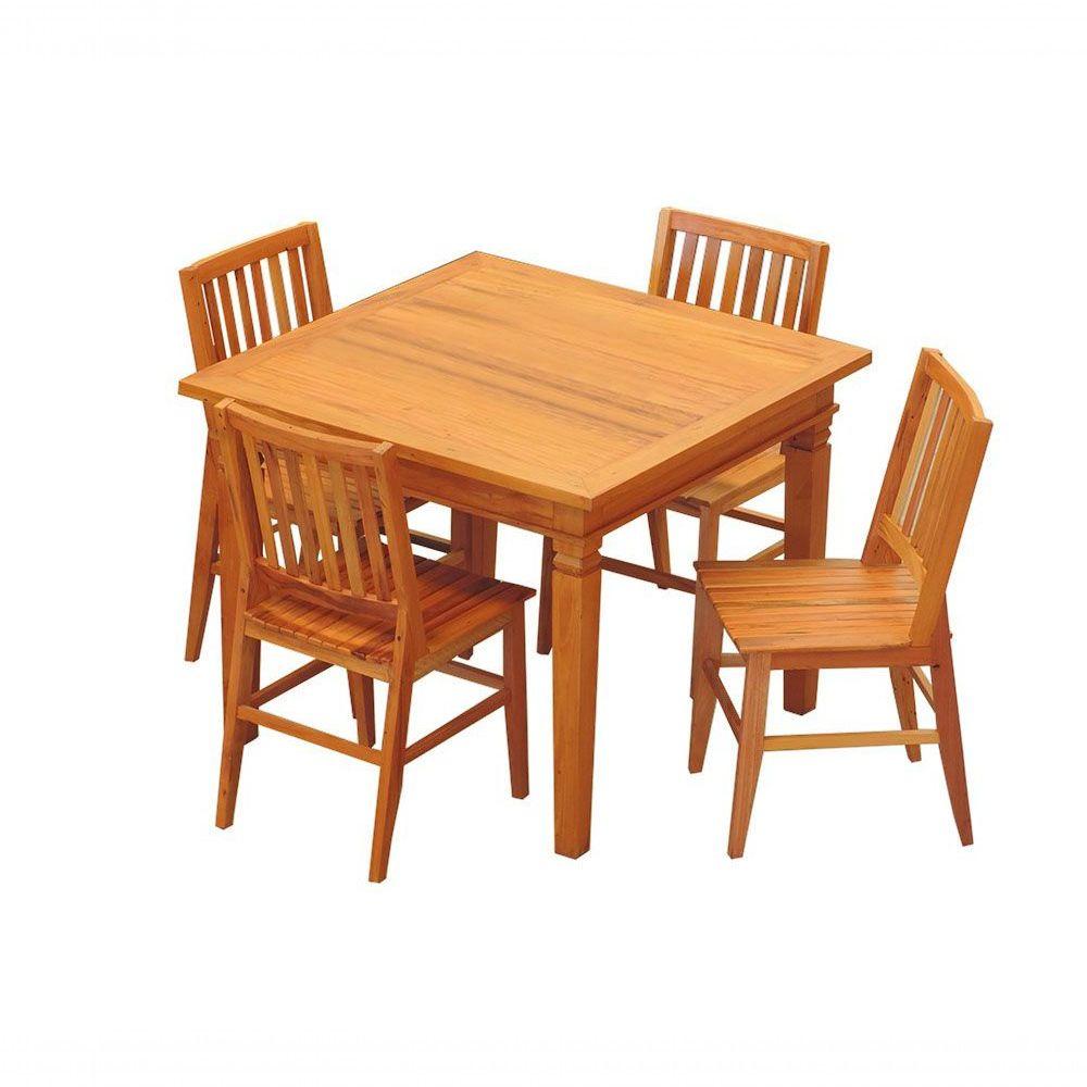 Conjunto Mesa De Jantar 80x80cm 4 Cadeiras Madri Madeira Maciça Natural