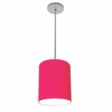 Luminária Pendente Md-4102 Cúpula Em Tecido Cor Pink Cor Da Canopla Cinza E Fio Transparente