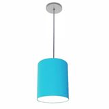 Luminária Pendente Md-4102 Cúpula Em Tecido Azul-turquesa Cor Da Canopla Cinza E Fio Transparente