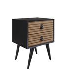 Mesa De Cabeceira Amber 2 Gavetas Preto Frente Efeito Ripado