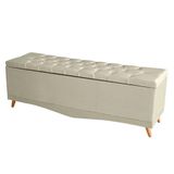 Recamier Calçadeira Baú Helena Queen 160 Cm Botão Encapados Pés Palito Suede Porcelana Eli Móveis