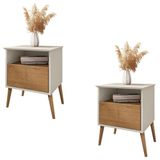 Mesa De Cabeceira Kit 2 45cm 1 Gaveta Caribe B02 Off White-naturalle