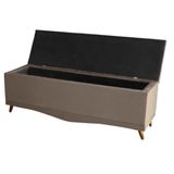 Recamier Calçadeira Baú Helena King 195 Cm Botão Encapados Pés Palito Suede Capuccino Eli Móveis